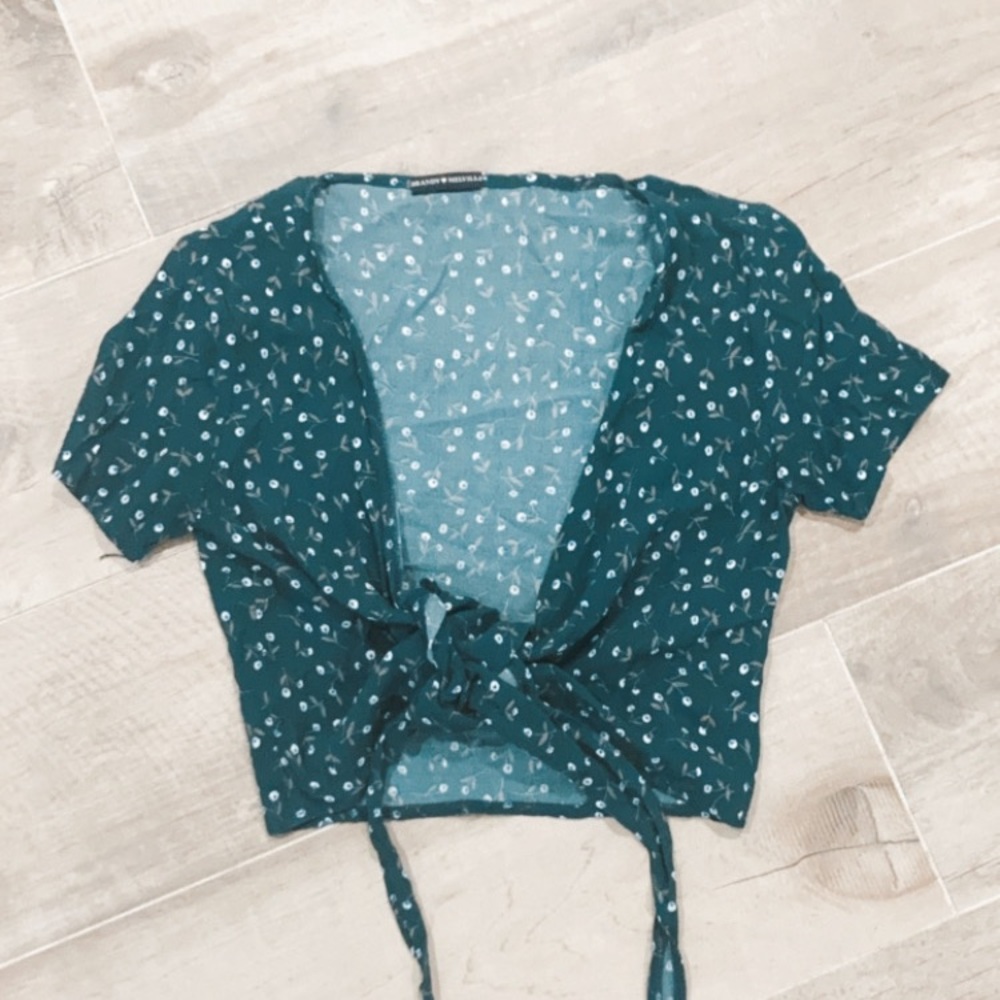 Brandy Melville green floral wrap top